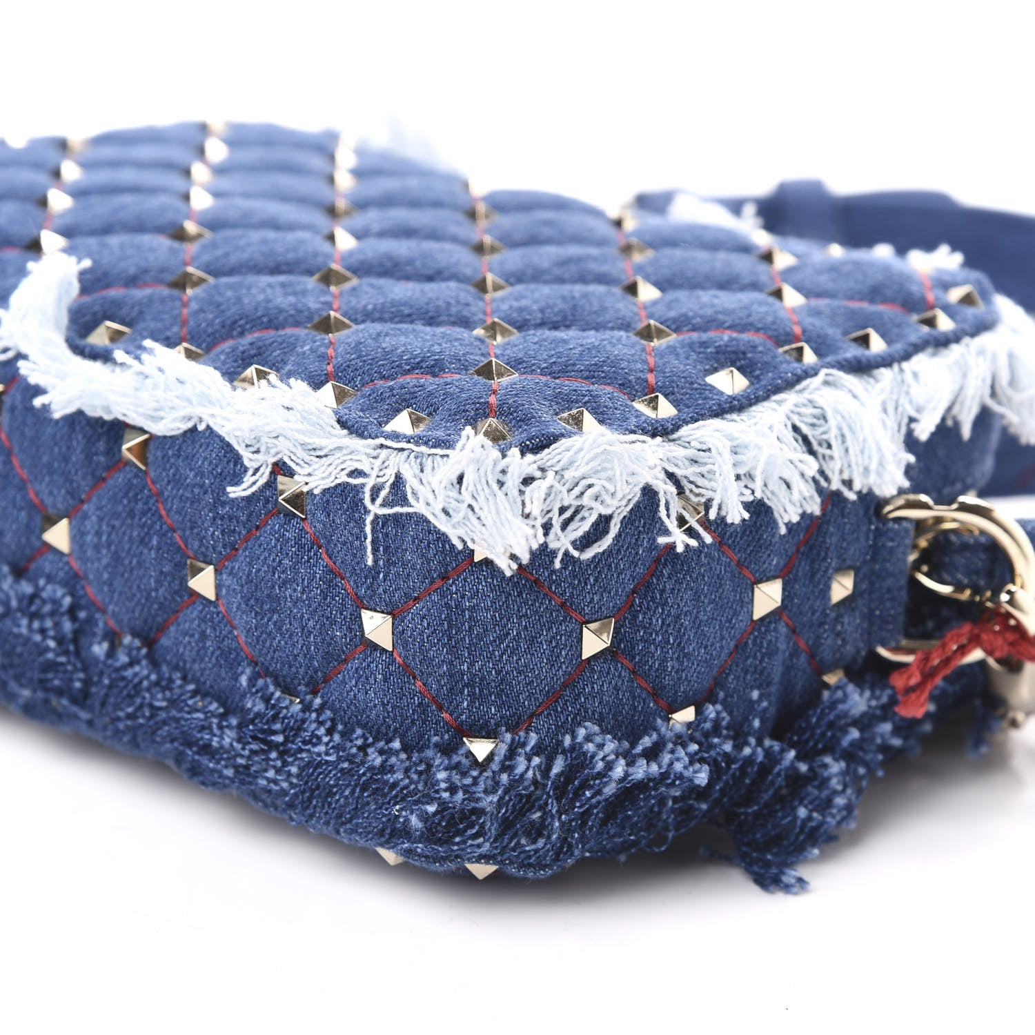 Valentino Garavani Denim Fringe Rockstud Spike Camera Crossbody Bag Blue 7 of 9
