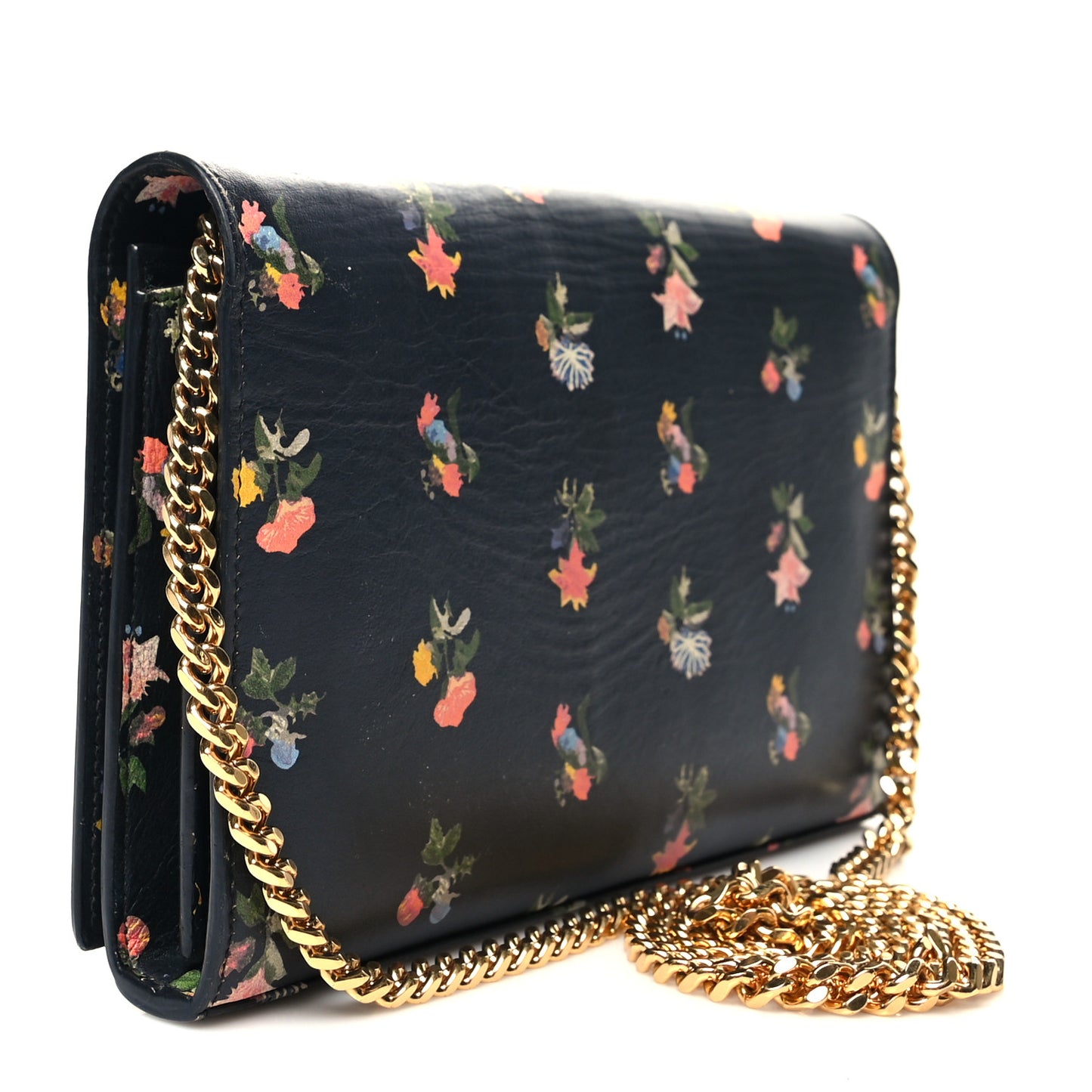 Calfskin Prairie Flower Printed Small Monogram Clutch Black Multicolor