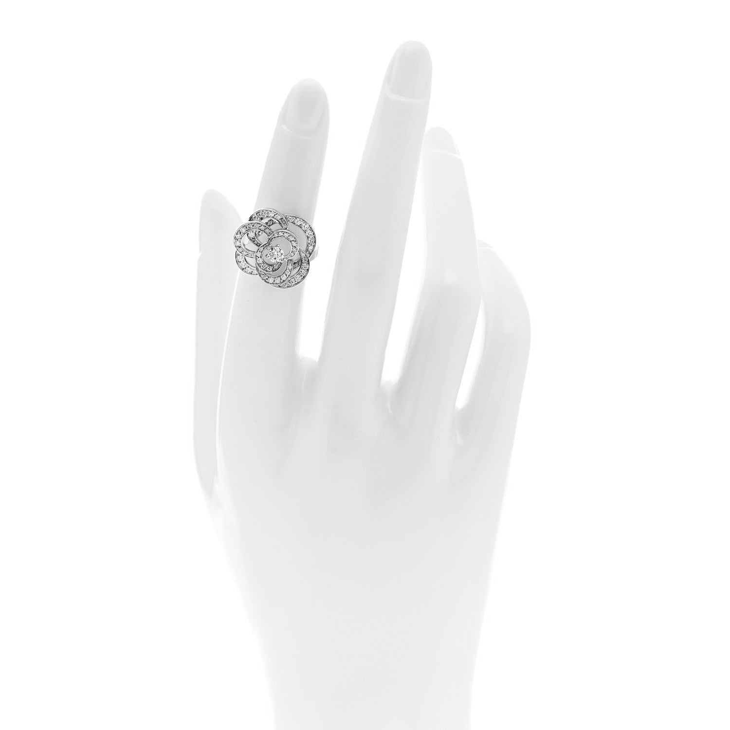 Chanel 18K White Gold Diamond Fil de Camelia Ring 48 4.5 2 of 7