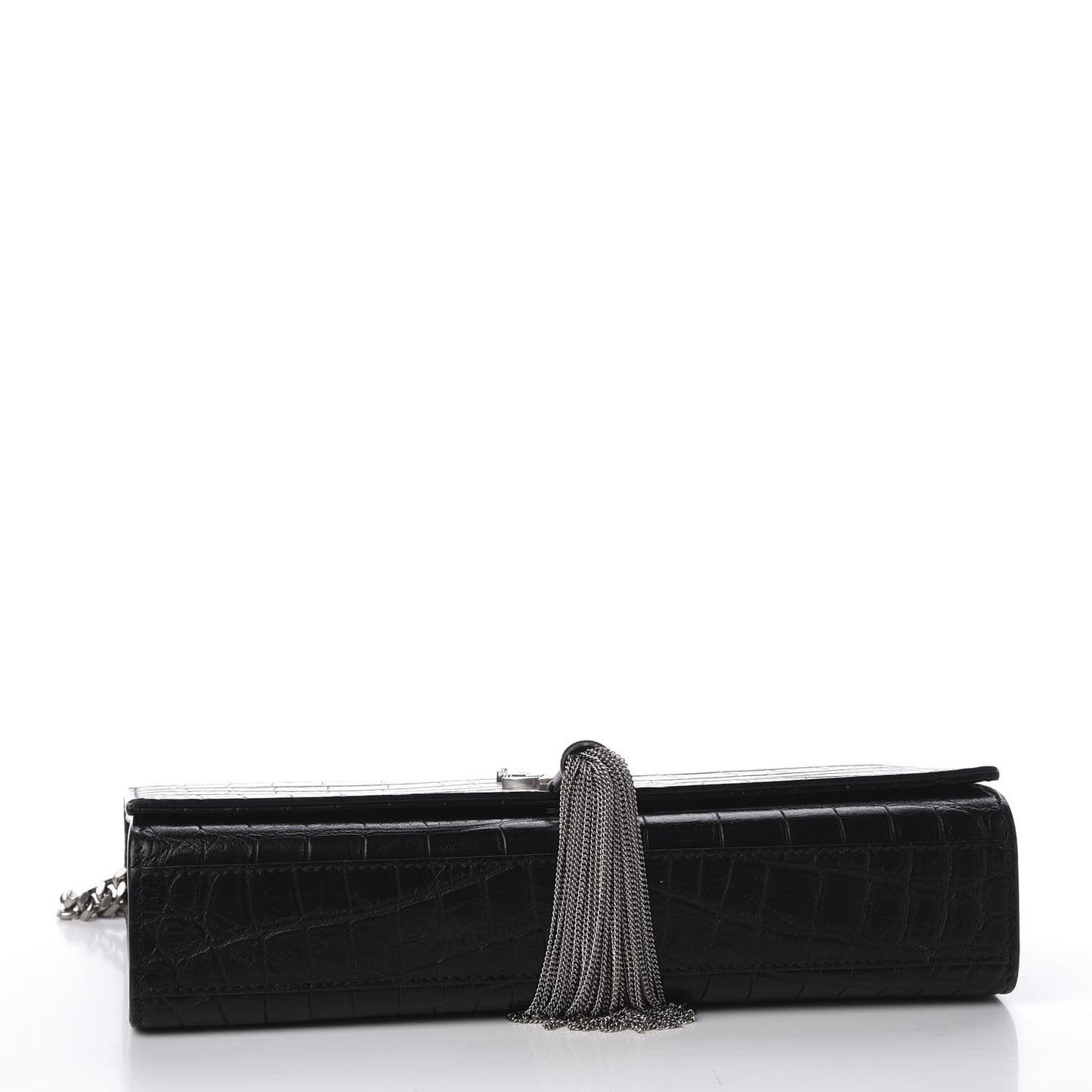 Calfskin Crocodile Embossed Medium Classic Monogram Kate Tassel Satchel Black