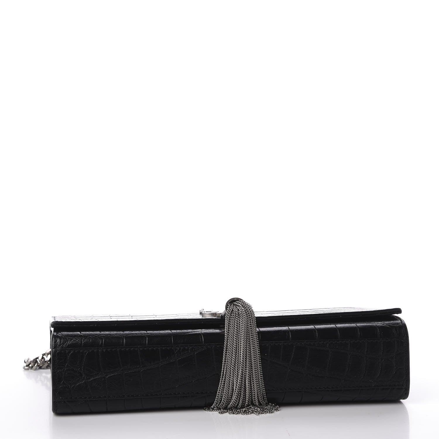 Saint Laurent Calfskin Crocodile Embossed Medium Classic Monogram Kate Tassel Satchel Black 3 of 8