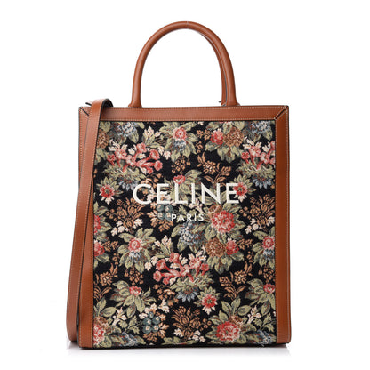 Celine Canvas Calfskin Jacquard Floral Small Vertical Cabas Black Tan 1 of 10