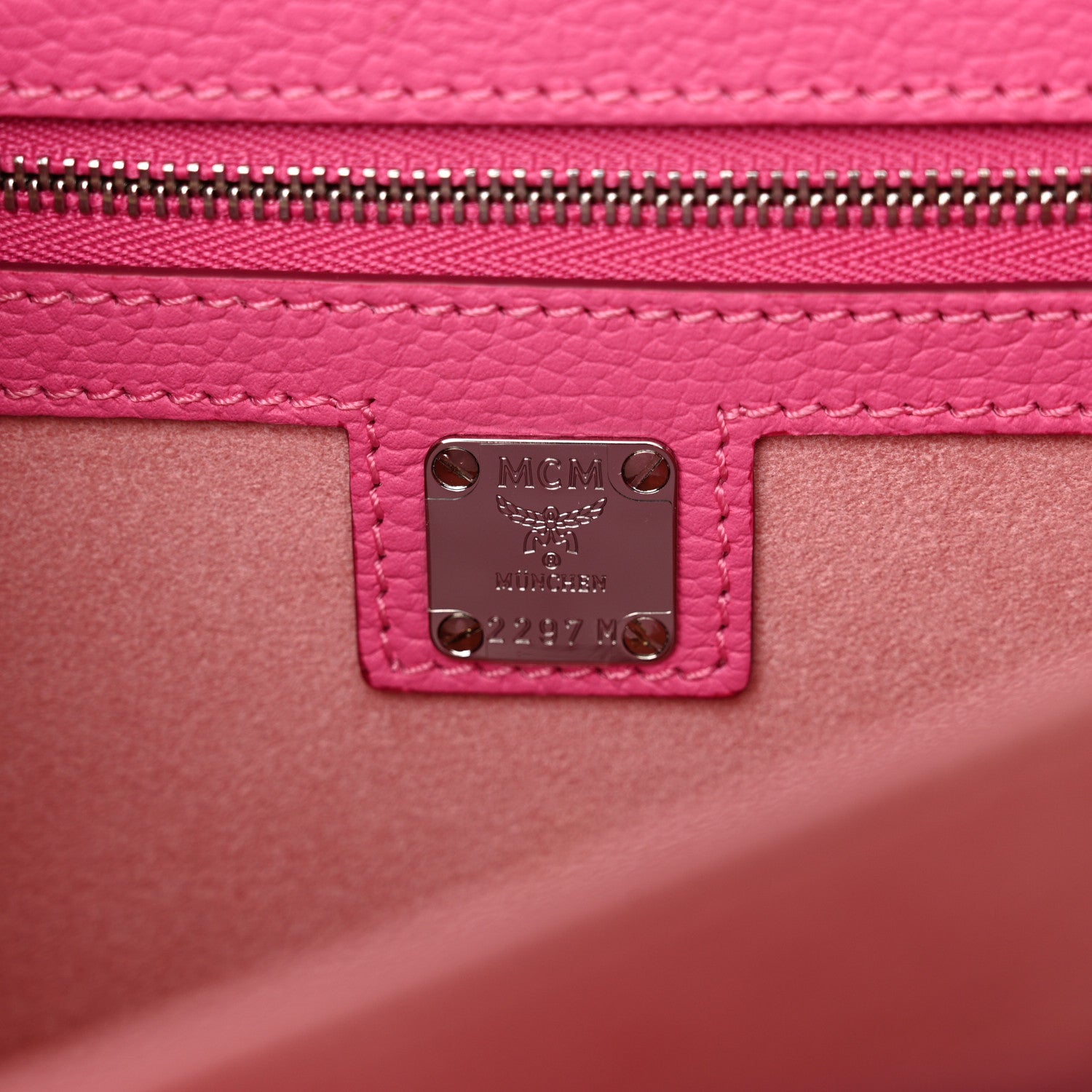 MCM Grained Calfskin Medium Patricia Satchel Sugar Pink 7 of 11