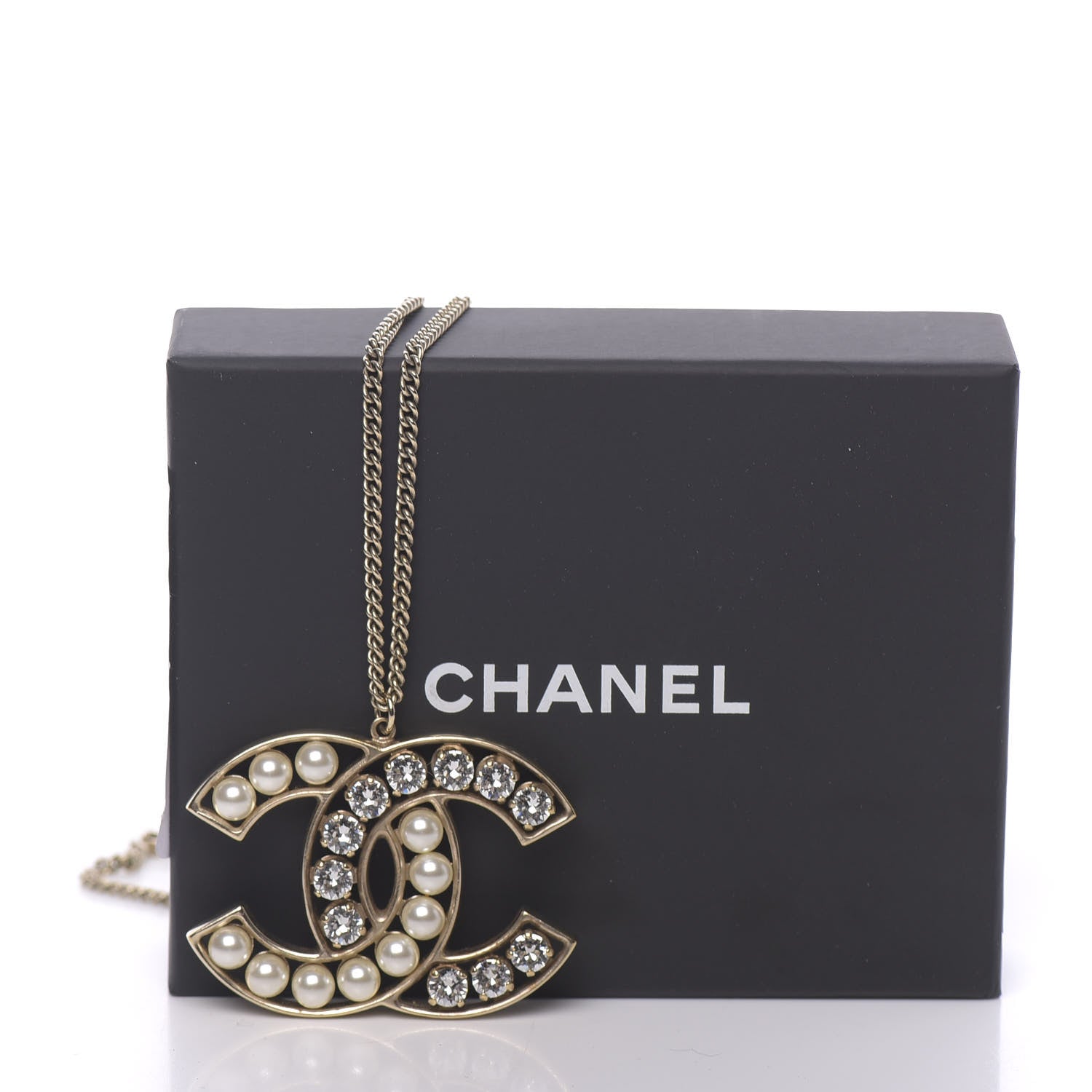 Chanel Crystal Pearl CC Pendant Necklace Gold 6 of 6