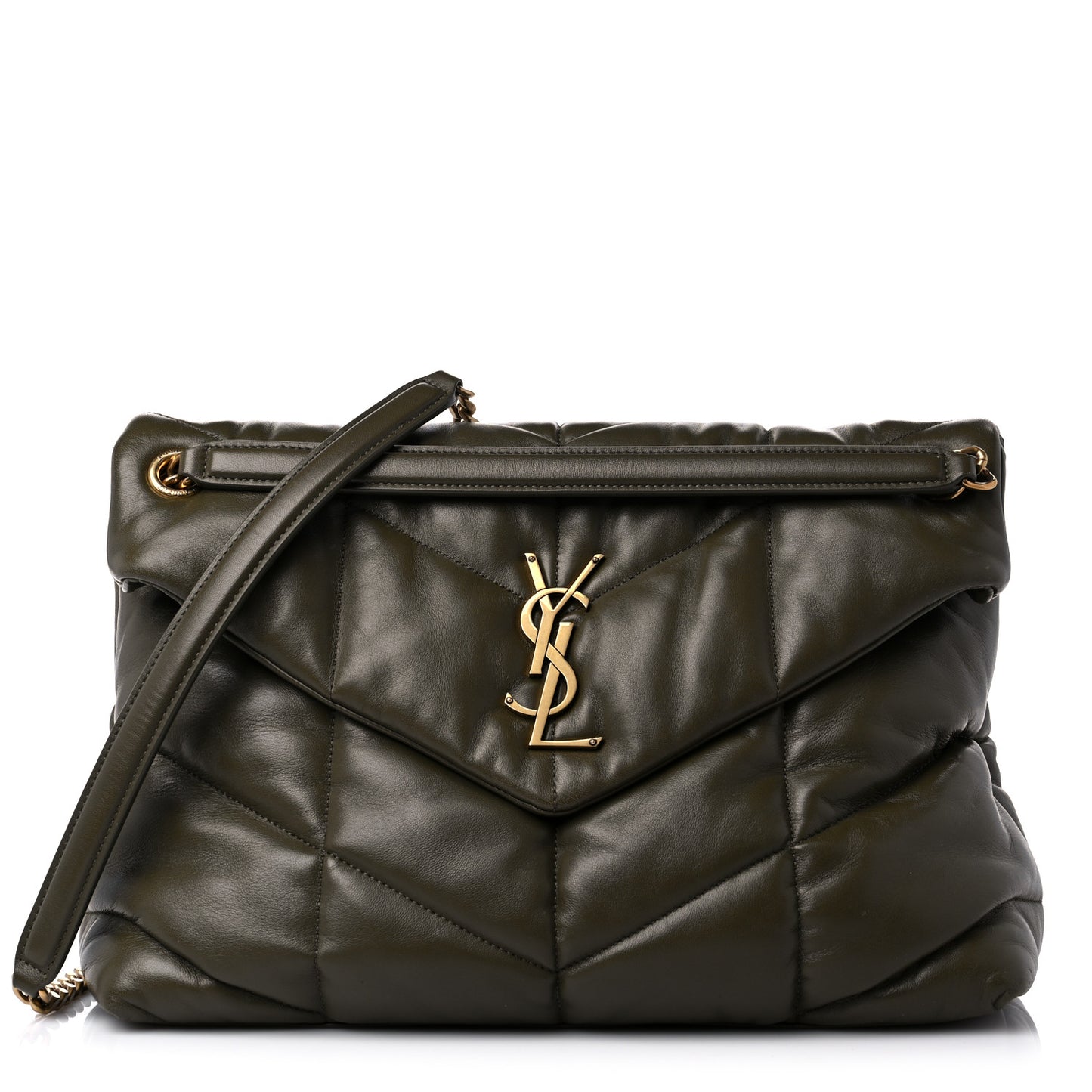 Lambskin Quilted Medium Loulou Puffer Monogram Chain Satchel Seaweed