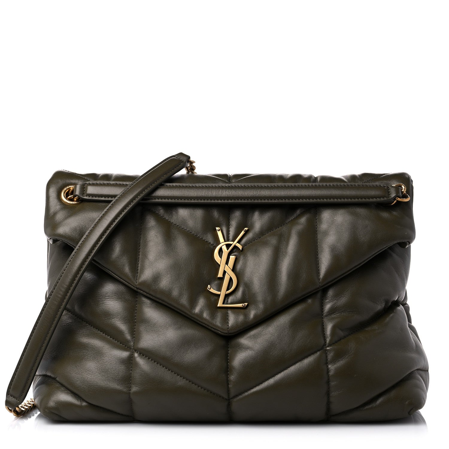 Saint Laurent Lambskin Quilted Medium Loulou Puffer Monogram Chain Satchel Seaweed 1 of 12