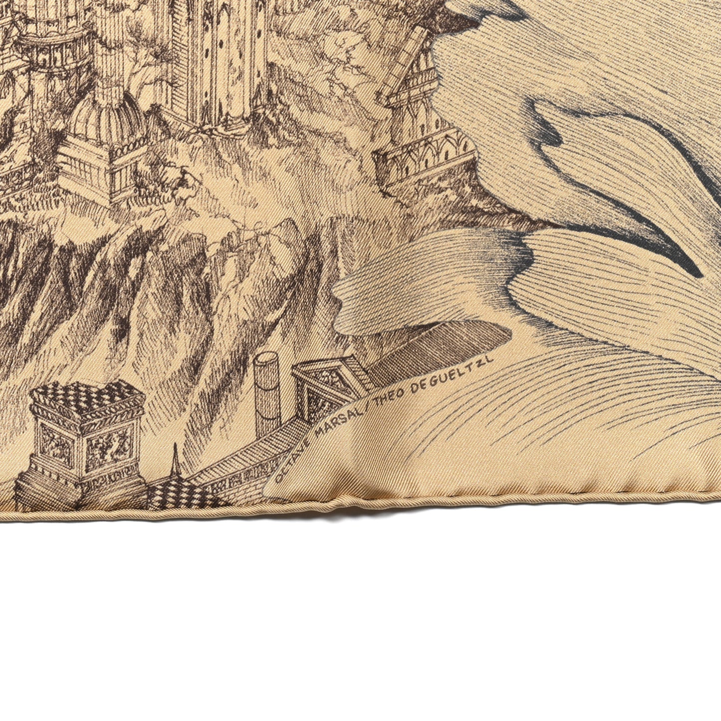 Silk A L'Ombre Des Pivoines Scarf 90 Beige Dore Marron