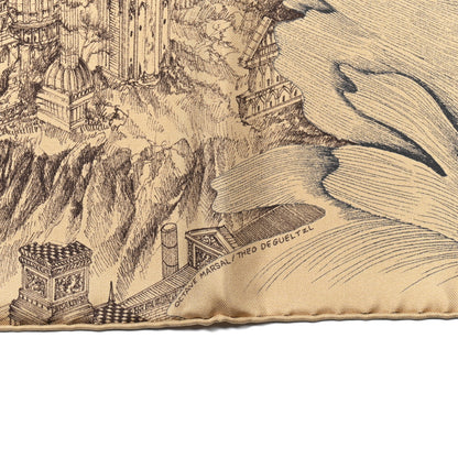 Hermes Silk A L'Ombre Des Pivoines Scarf 90 Beige Dore Marron 6 of 6