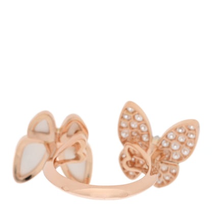 Van Cleef & Arpels 18K Rose Gold Diamond Mother of Pearl Two Butterfly Between The Finger Ring 54 6.75 3 of 5