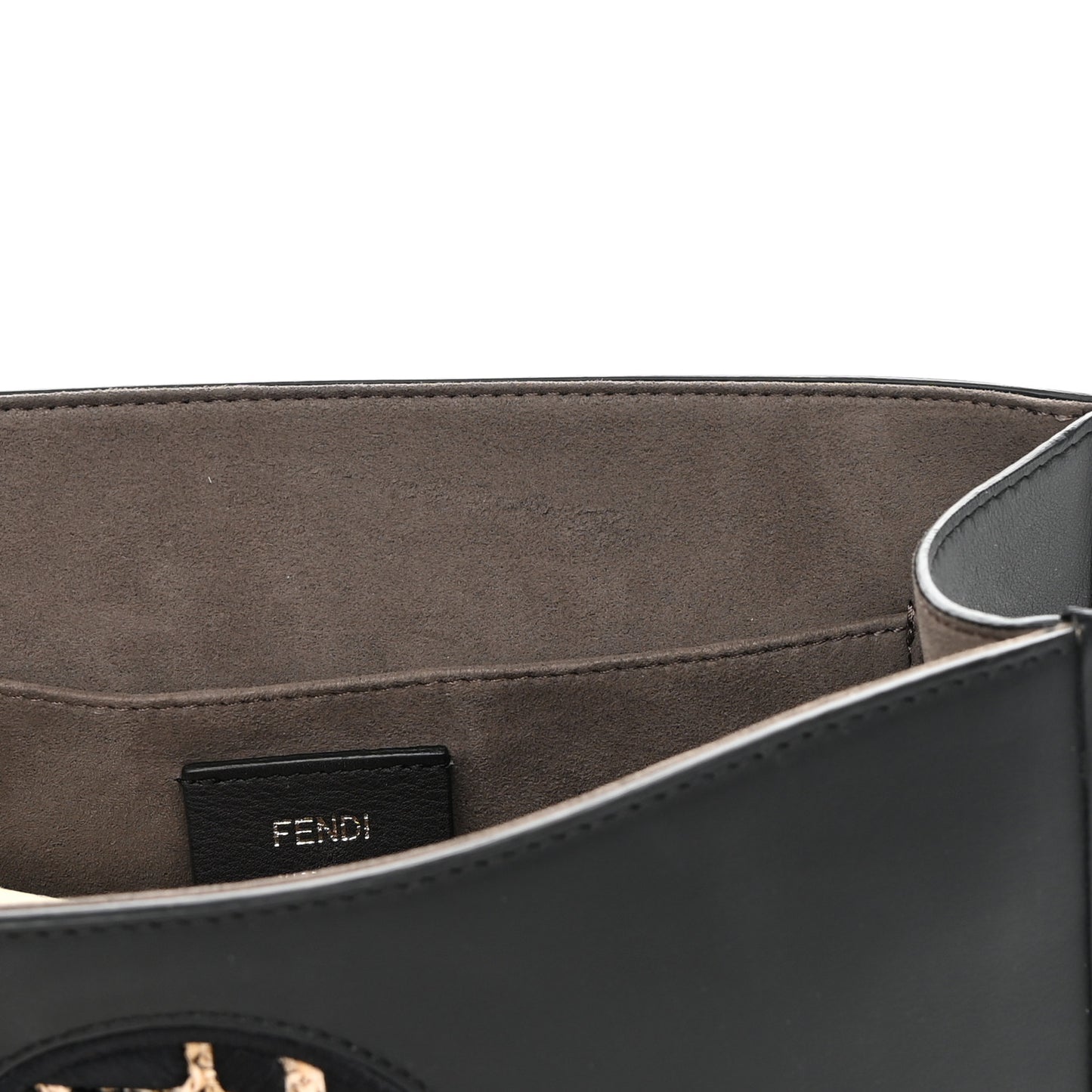 Vitello Century Raffia Snakeskin F is Fendi FF Woven Embroidered Kan I Shoulder Bag Black Natural