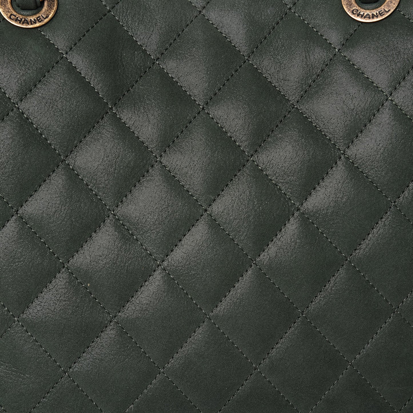 Iridescent Calfskin Quilted Happy Stitch Shopping Tote Green