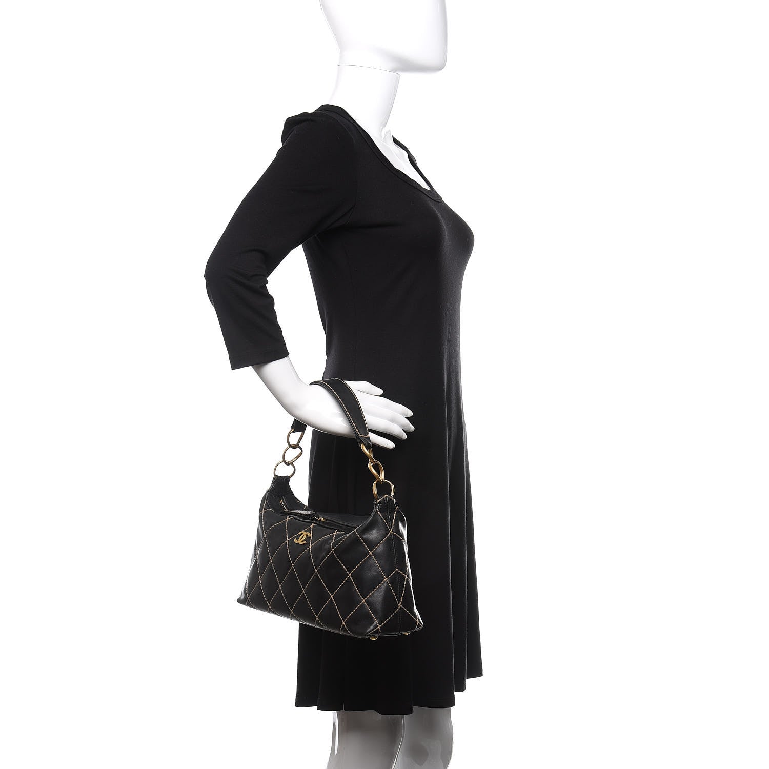Chanel Calfskin Wild Stitch Hobo Black 2 of 15