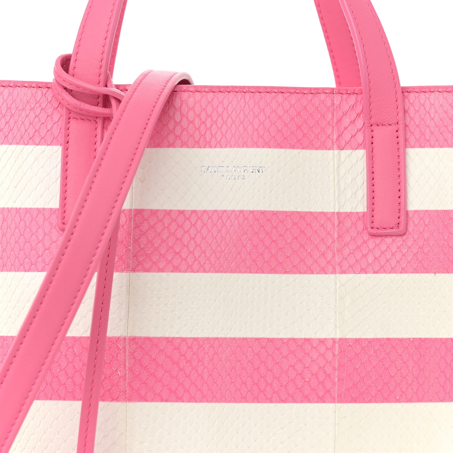 Snakeskin Embossed Stripe Toy Shopping Tote White Pink