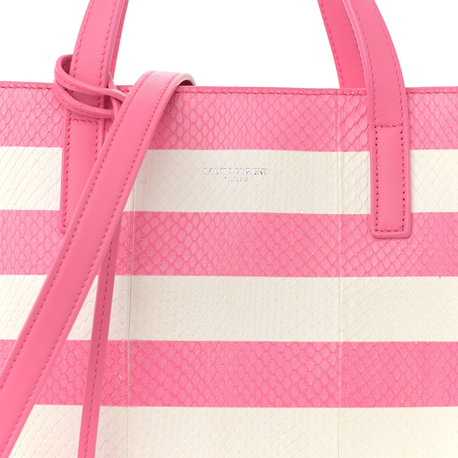 Saint Laurent Snakeskin Embossed Stripe Toy Shopping Tote White Pink 8 of 12