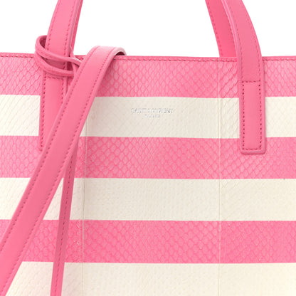 Saint Laurent Snakeskin Embossed Stripe Toy Shopping Tote White Pink 8 of 12