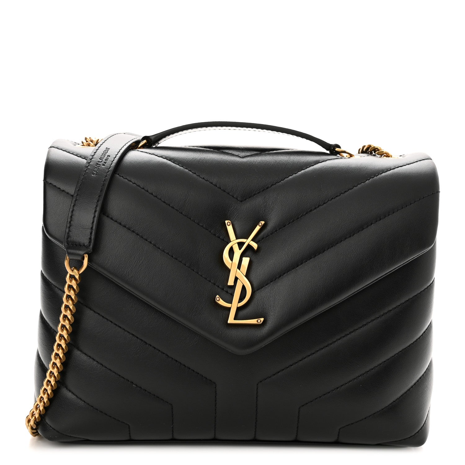 Saint Laurent Calfskin Y Quilted Monogram Small Loulou Chain Satchel Black 1 of 12
