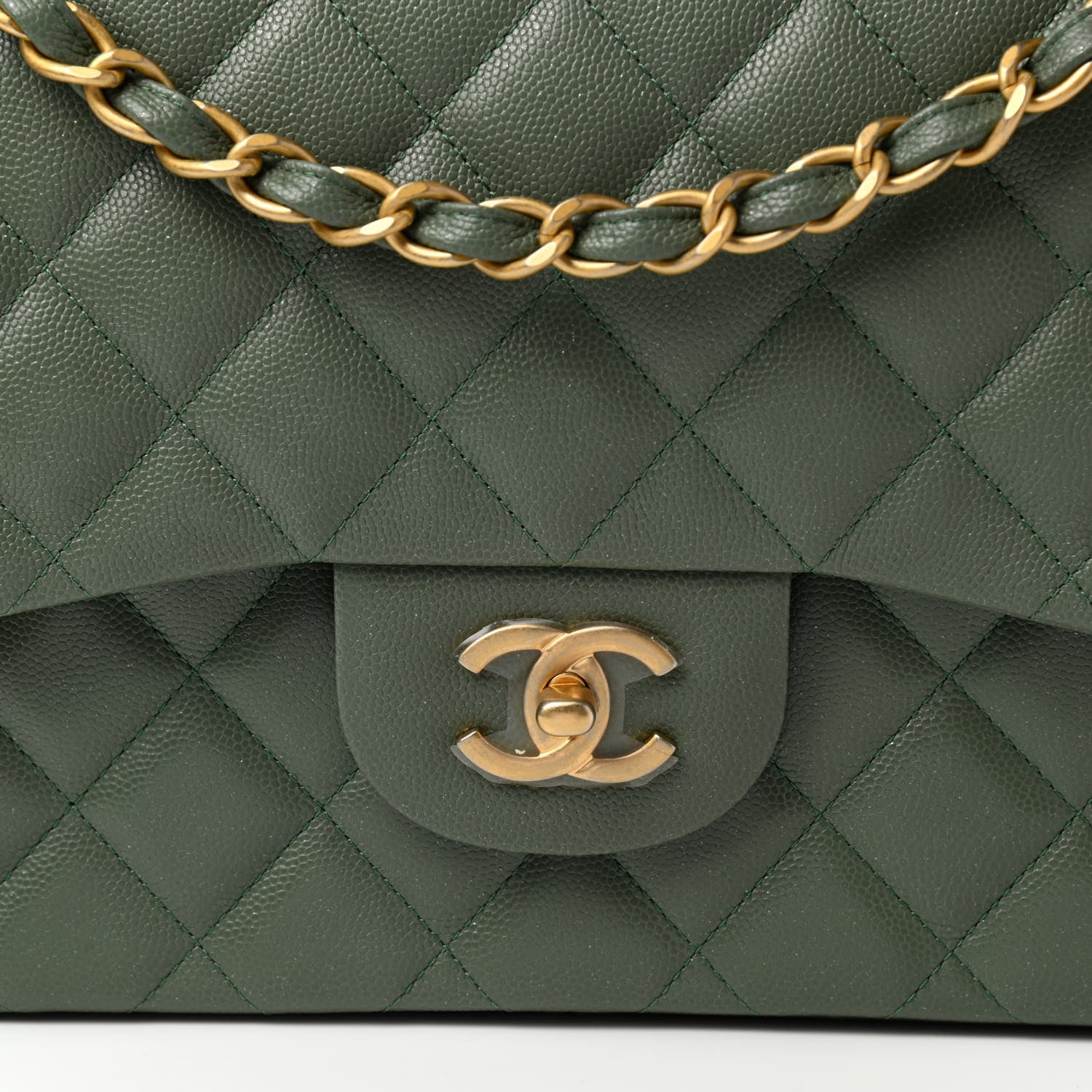Chanel Caviar Quilted Jumbo Double Flap Dark Green 8 of 10