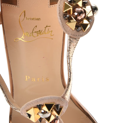 Christian Louboutin Studded Lame Metallic Patent Kaleitop 85 T-Strap Sandals 39.5 Doudou 7 of 8