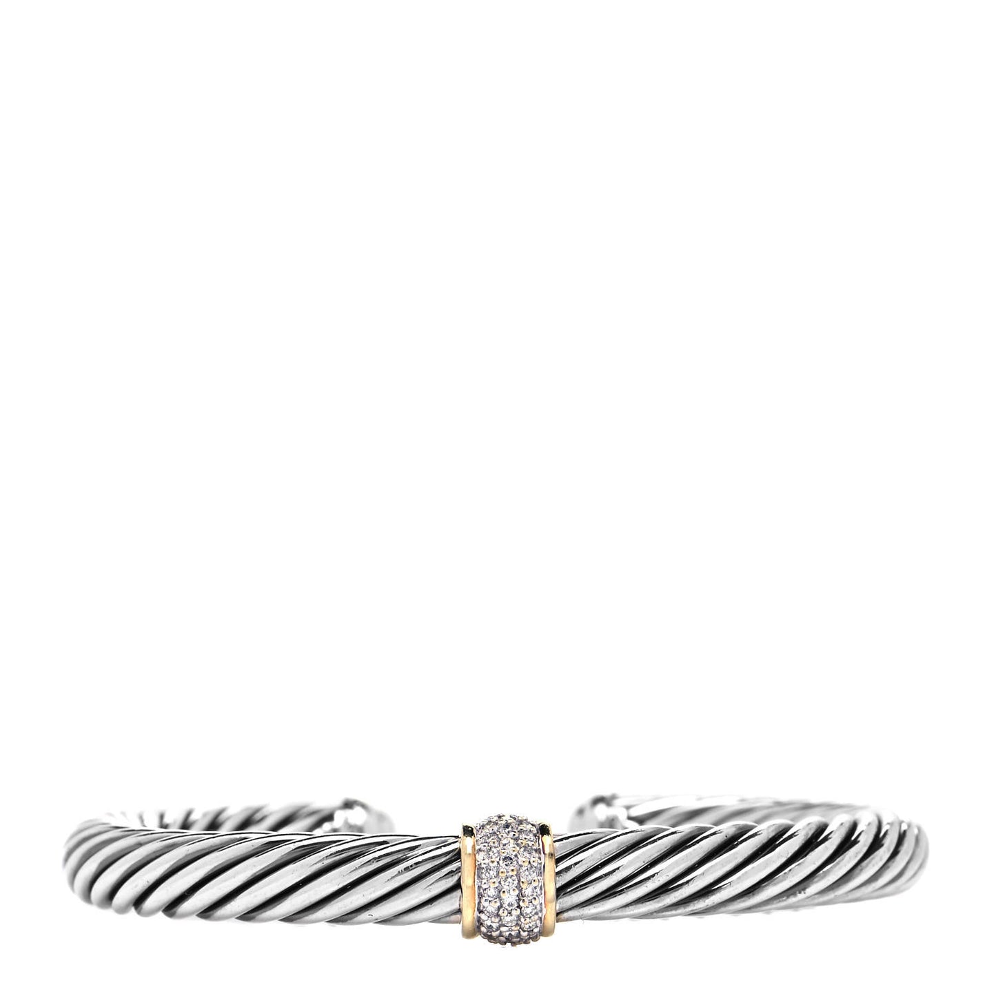 Sterling Silver 18K Yellow Gold Diamond 7mm Cable Classics Station Bracelet