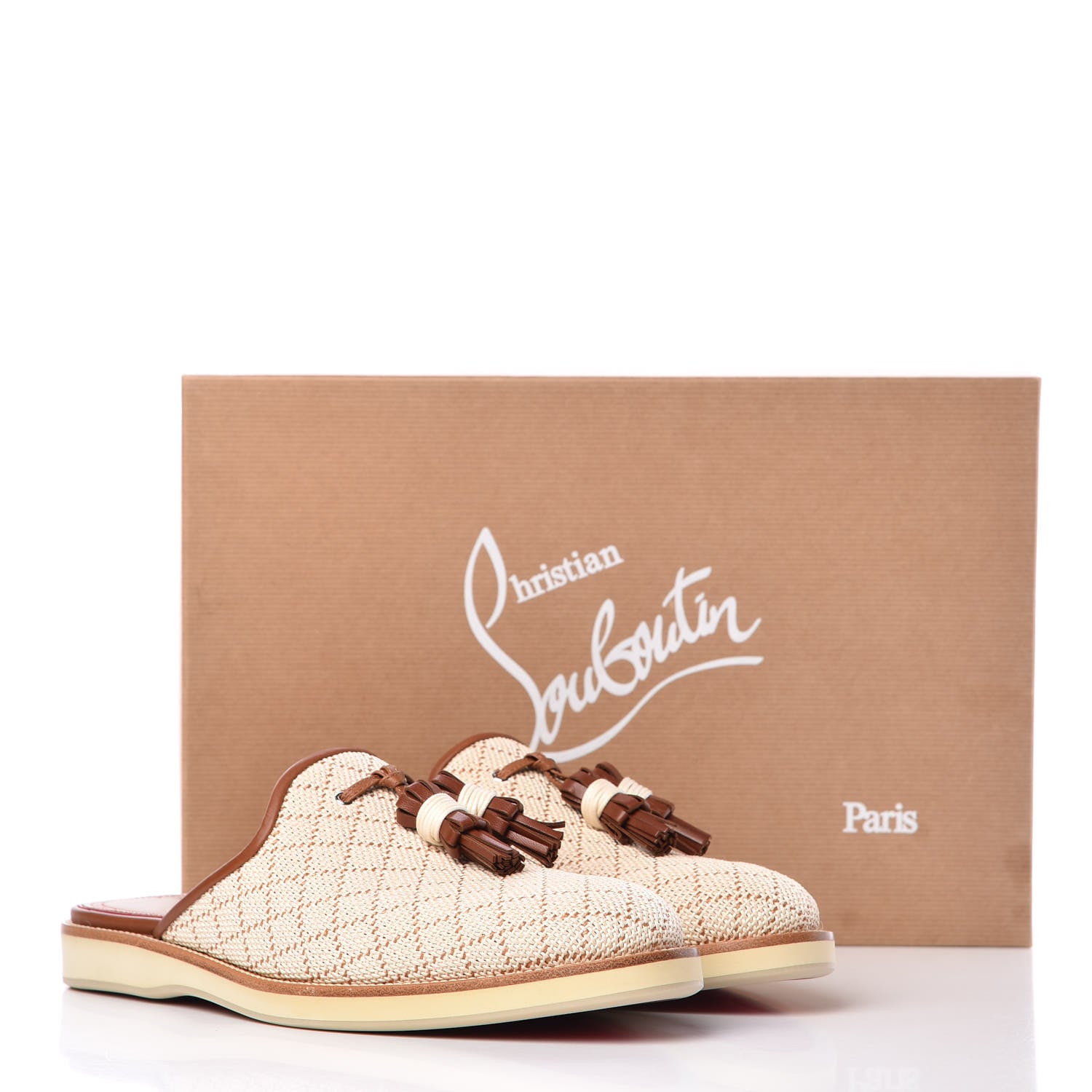 Christian Louboutin Calf Nappa Paille Matelasse Mens Youseffo Flat 41 Beige Cuoio 8 of 8