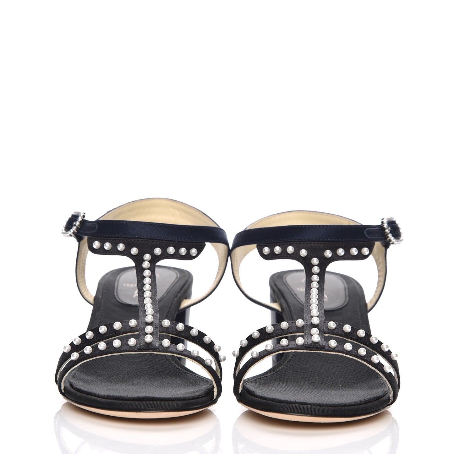 Satin Pearl Sandals 36.5 Black Navy