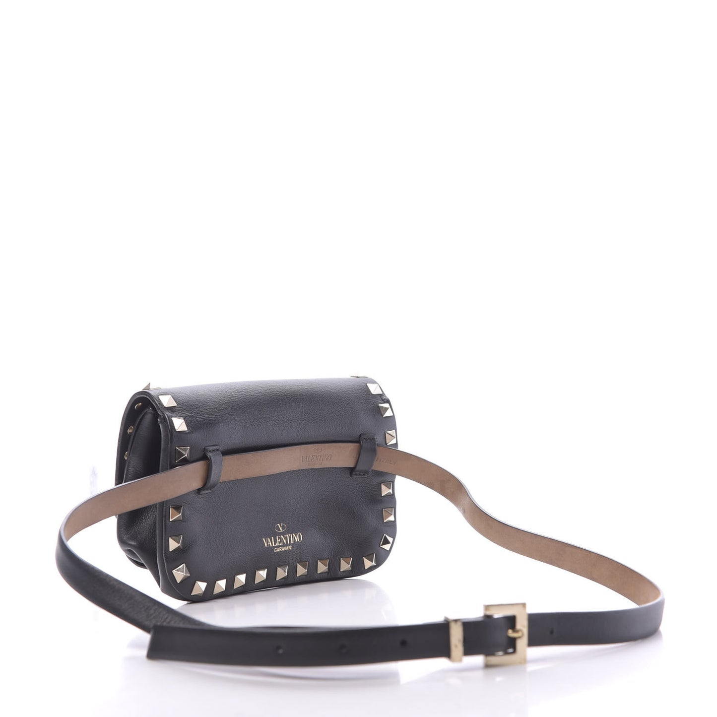 Calfskin Rockstud Belt Bag Black