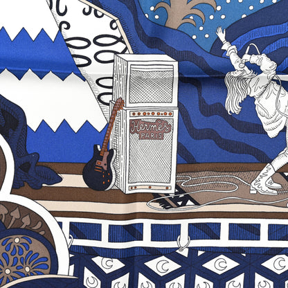 Hermes Silk Twill Le Premier Chant Scarf 90 Bleu Nuit White Ebene 2 of 4