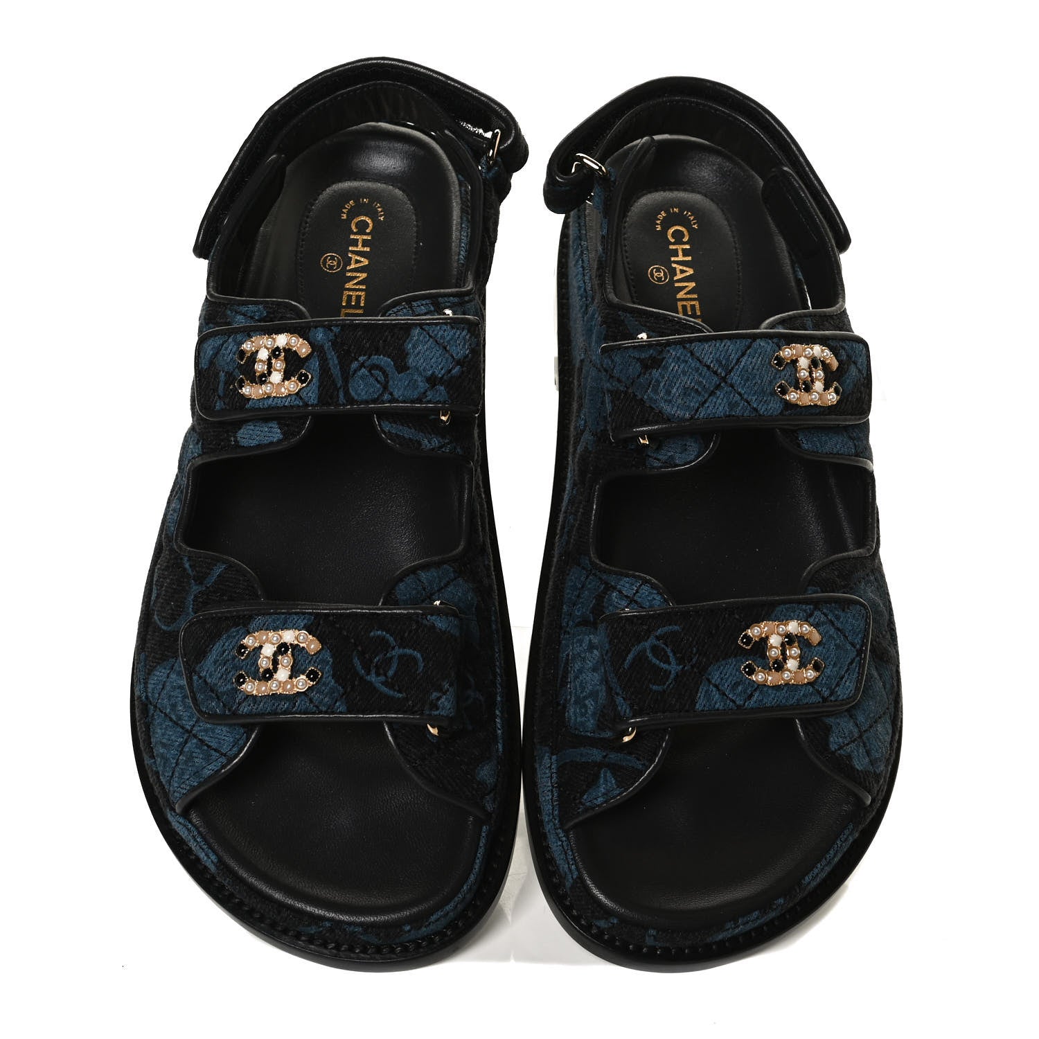 Chanel Denim Velcro Dad Sandals 37.5 Dark Grey Blue Black 5 of 11