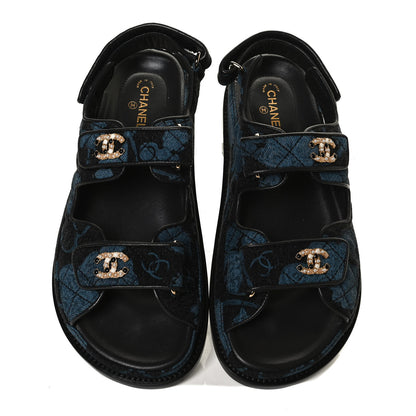 Chanel Denim Velcro Dad Sandals 37.5 Dark Grey Blue Black 5 of 11