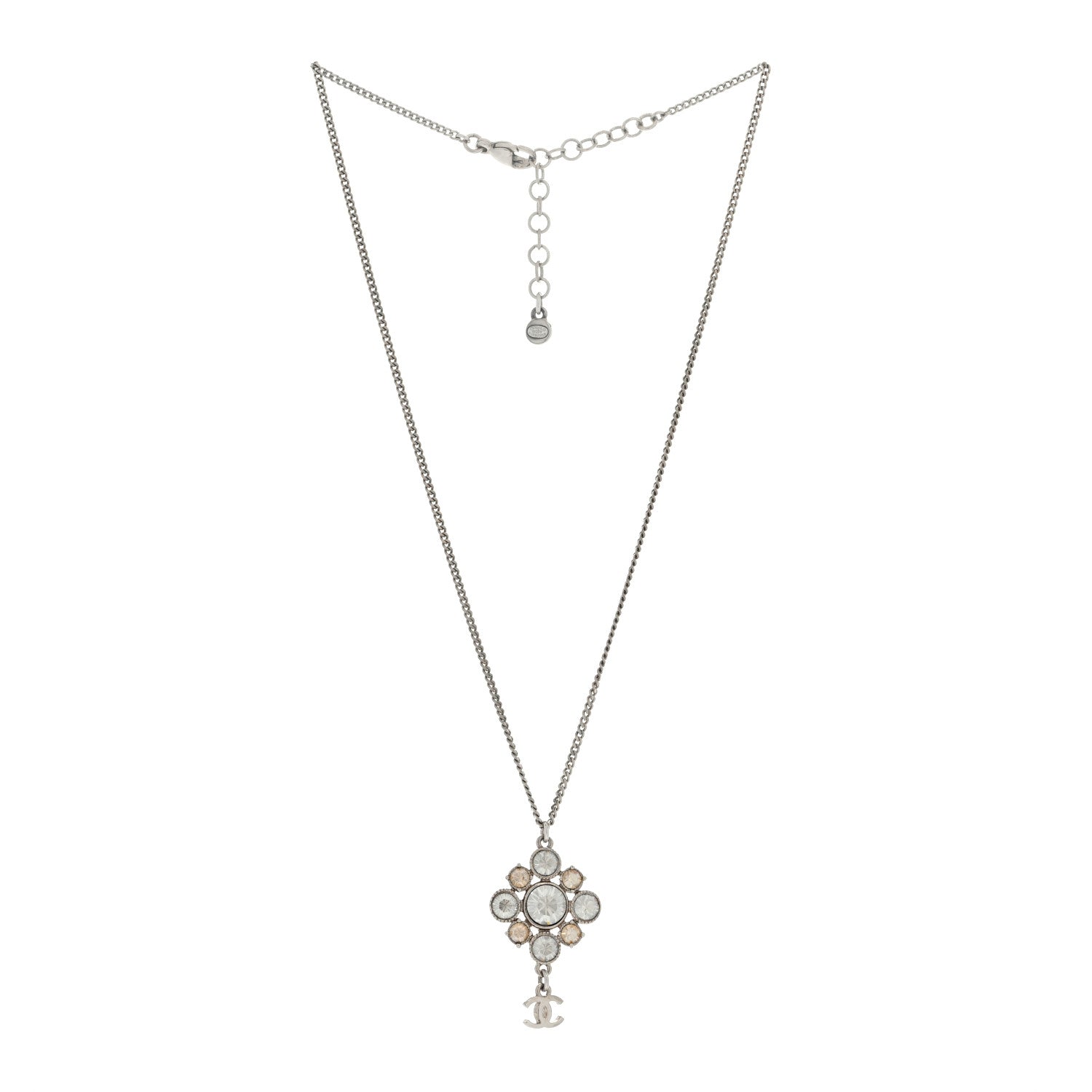 Chanel Crystal CC Drop Pendant Necklace Silver 2 of 4