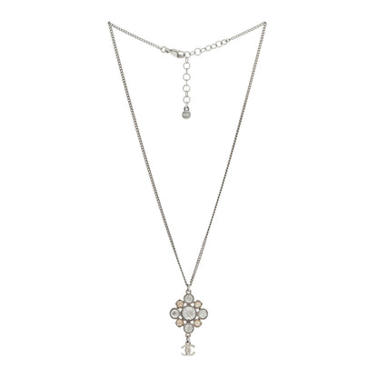 Chanel Crystal CC Drop Pendant Necklace Silver 2 of 4