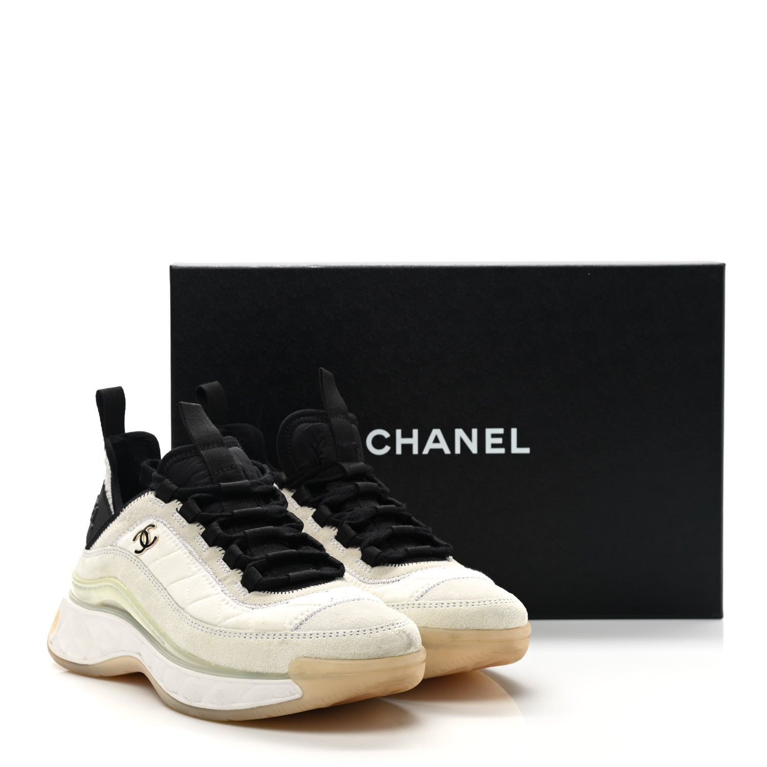 Chanel Velvet Calfskin Mixed Fibers CC Sneakers 36 Ivory Black 11 of 11