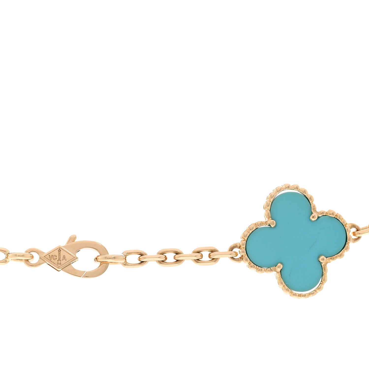 Van Cleef & Arpels 18K Yellow Gold Turquoise 10 Motifs Vintage Alhambra Necklace 9 of 11