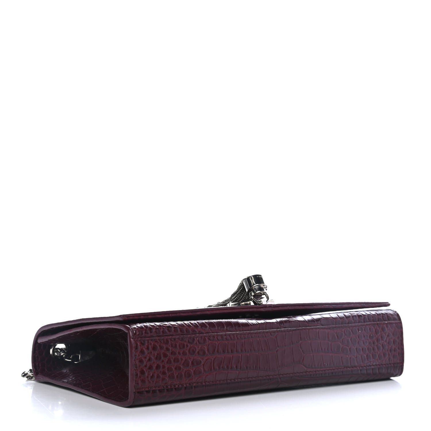 Saint Laurent Calfskin Crocodile Embossed Medium Classic Monogram Kate Tassel Satchel Dark Red 3 of 4