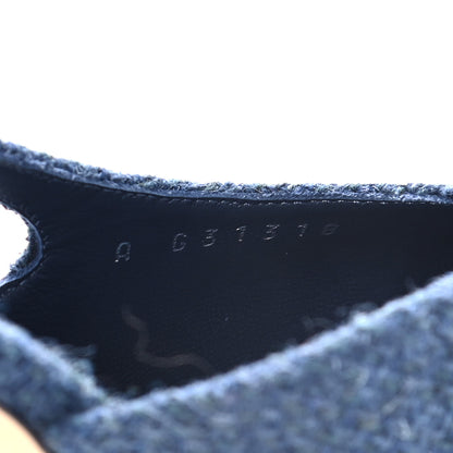 Chanel Tweed Grosgrain Cap Toe CC Slingback Pumps 38.5 Blue Black 7 of 8
