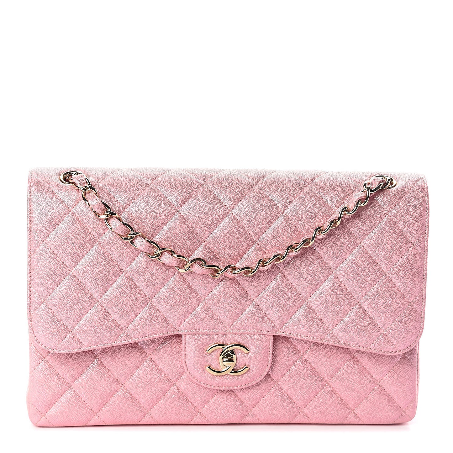 Iridescent Caviar Quilted Jumbo Double Flap Rose Pink