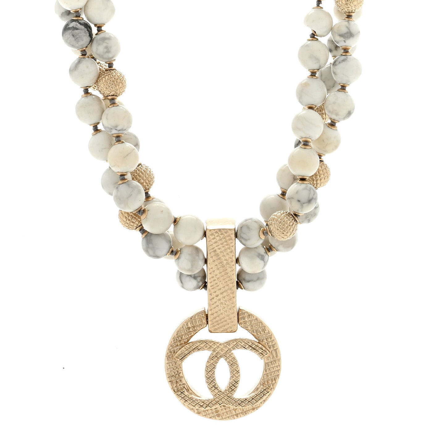 Metal Marble CC Pendant Choker Necklace Gold White