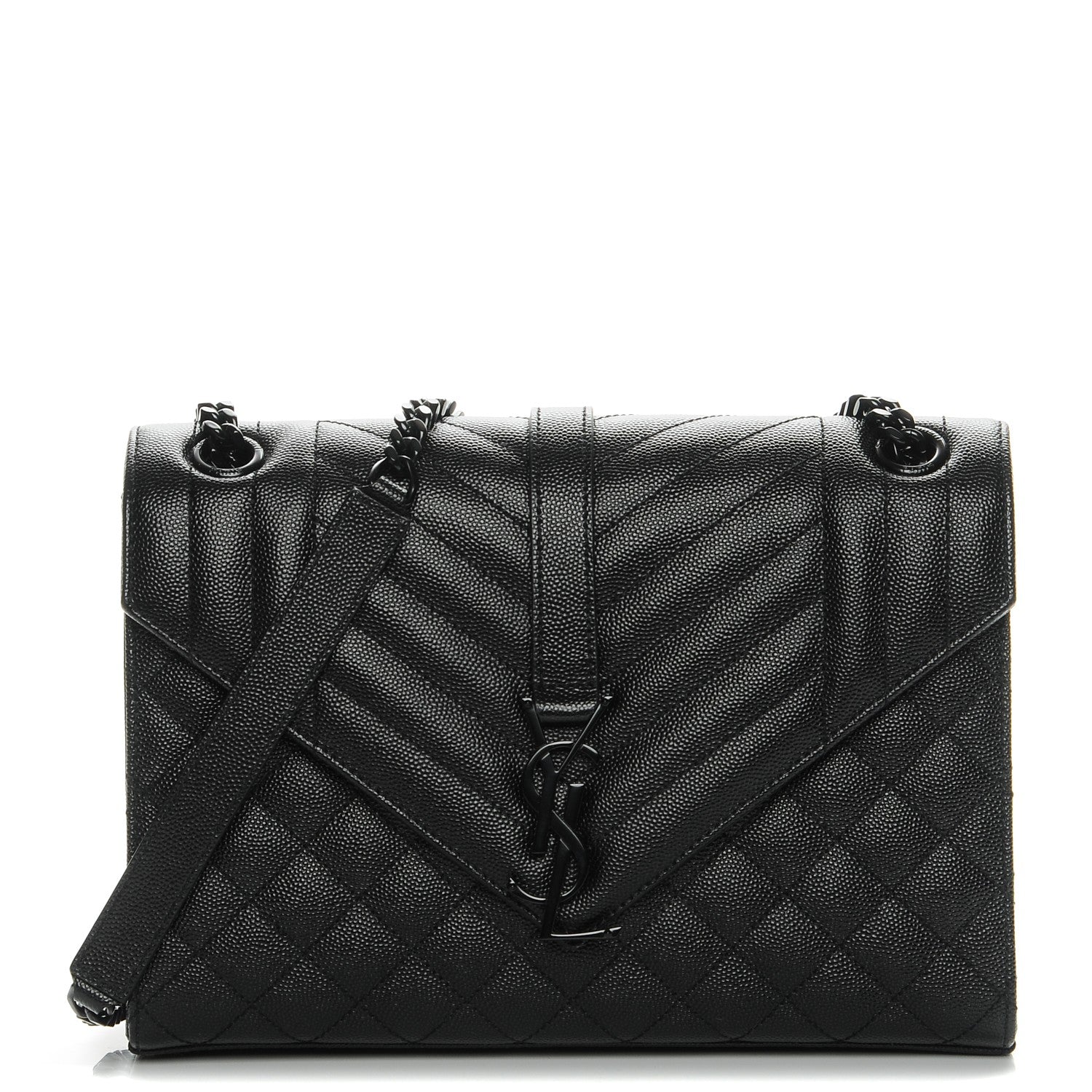Saint Laurent Grain De Poudre Textured Mixed Matelasse Triquilt Medium Monogram Satchel Black 1 of 6