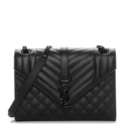 Saint Laurent Grain De Poudre Textured Mixed Matelasse Triquilt Medium Monogram Satchel Black 1 of 6