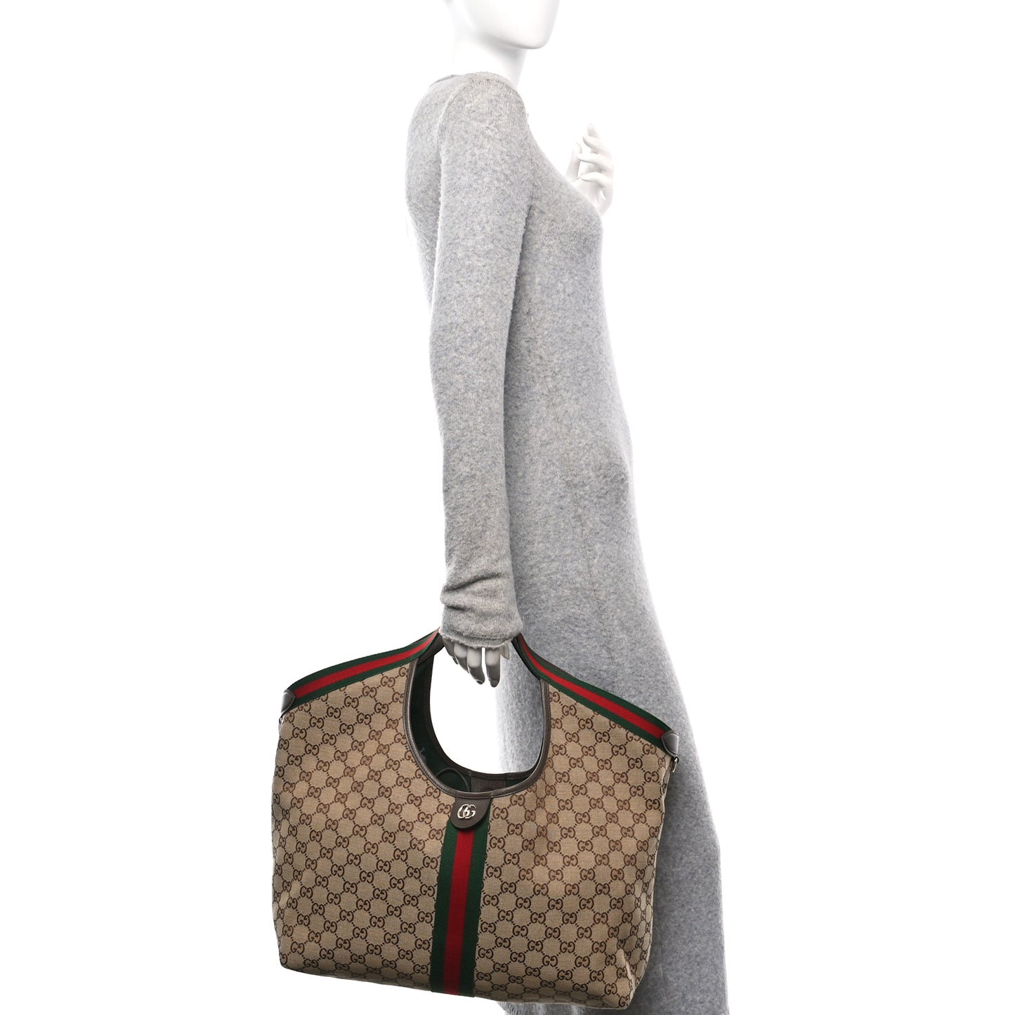 GG Monogram Web Large Giglio Tote Beige Brown