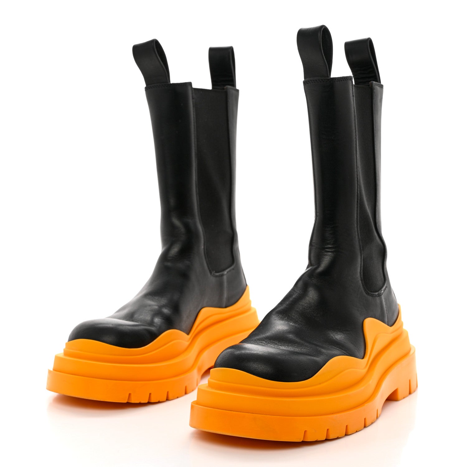 Bottega Veneta Calfskin The Tire Chelsea Boots 35.5 Black Tangerine 3 of 11