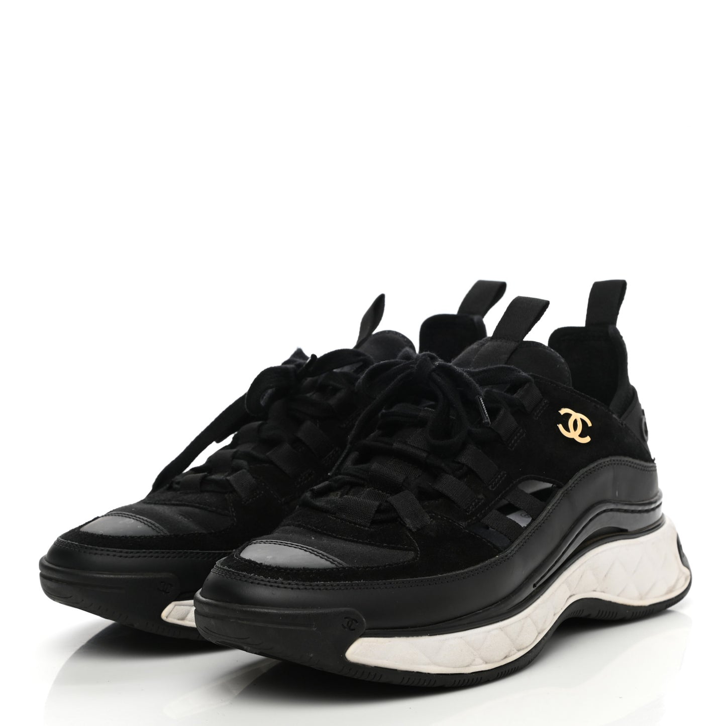 Fabric Calfskin Suede CC Sneakers 37.5 Black