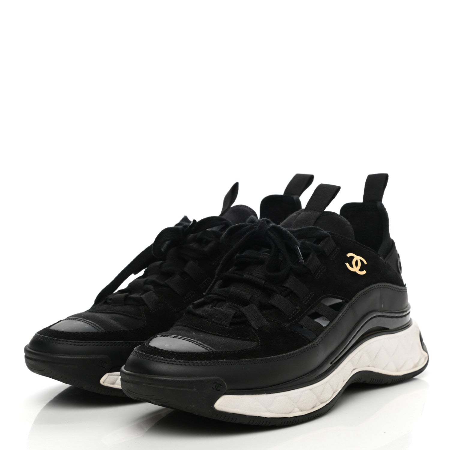 Chanel Fabric Calfskin Suede CC Sneakers 37.5 Black 3 of 13