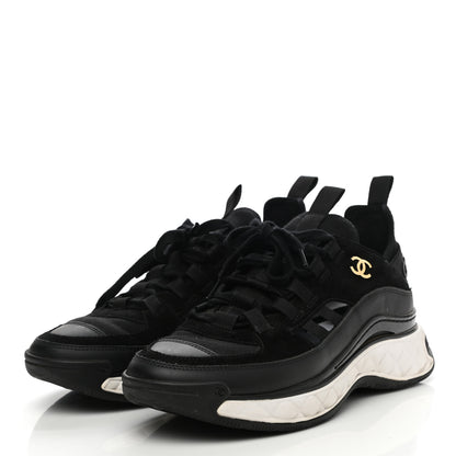 Chanel Fabric Calfskin Suede CC Sneakers 37.5 Black 3 of 13