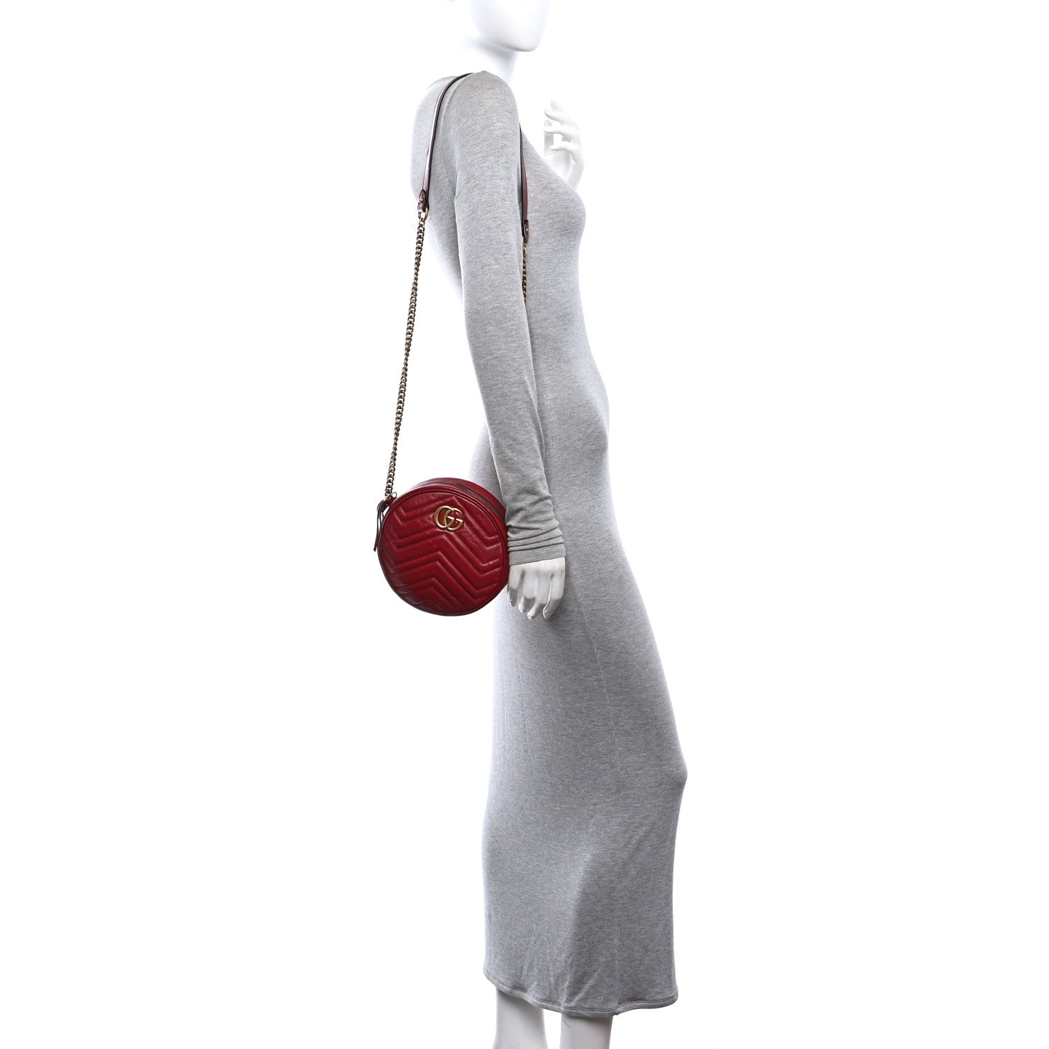 Gucci Glazed Calfskin Matelasse Heart Mini GG Marmont Round Shoulder Bag Romantic Cerise 2 of 10