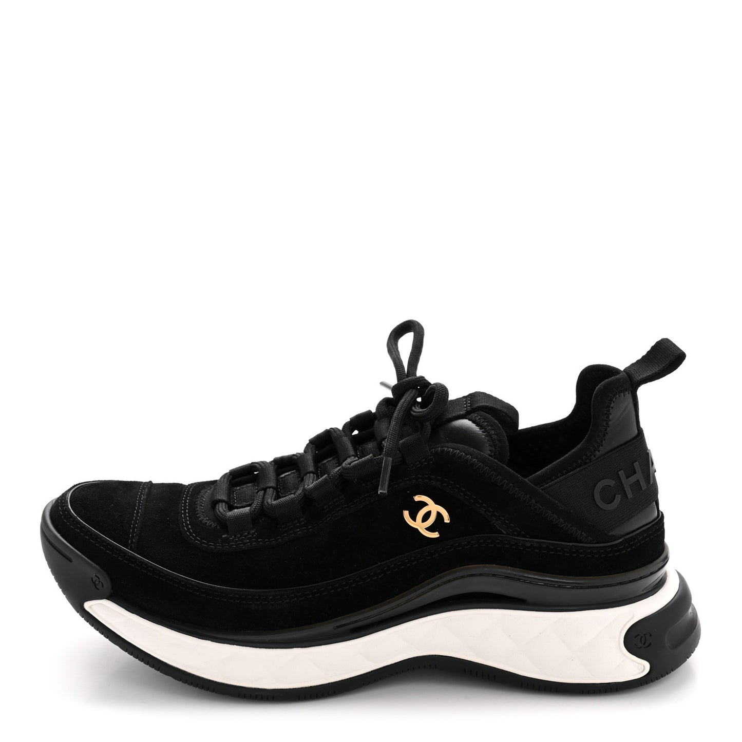 Suede Calfskin Nylon Grosgrain CC Sneakers 38 Black