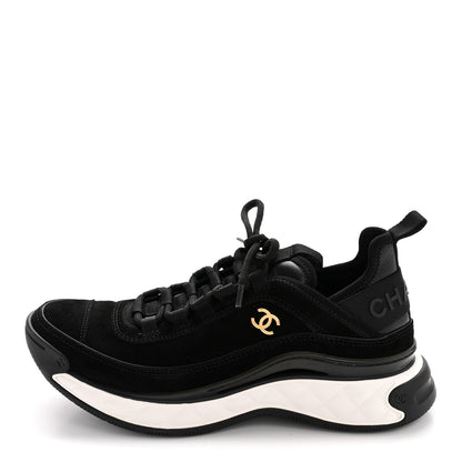 Chanel Suede Calfskin Nylon Grosgrain CC Sneakers 38 Black 1 of 10
