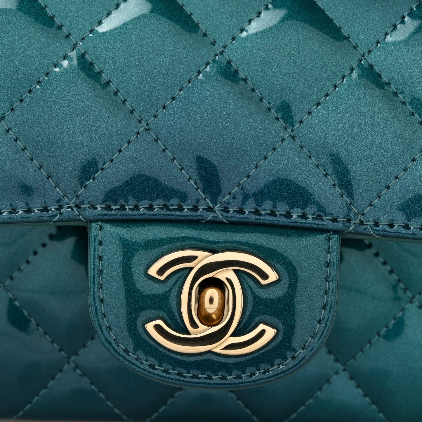 Shaded Patent Calfskin Quilted Mini Rectangular Flap Green Blue