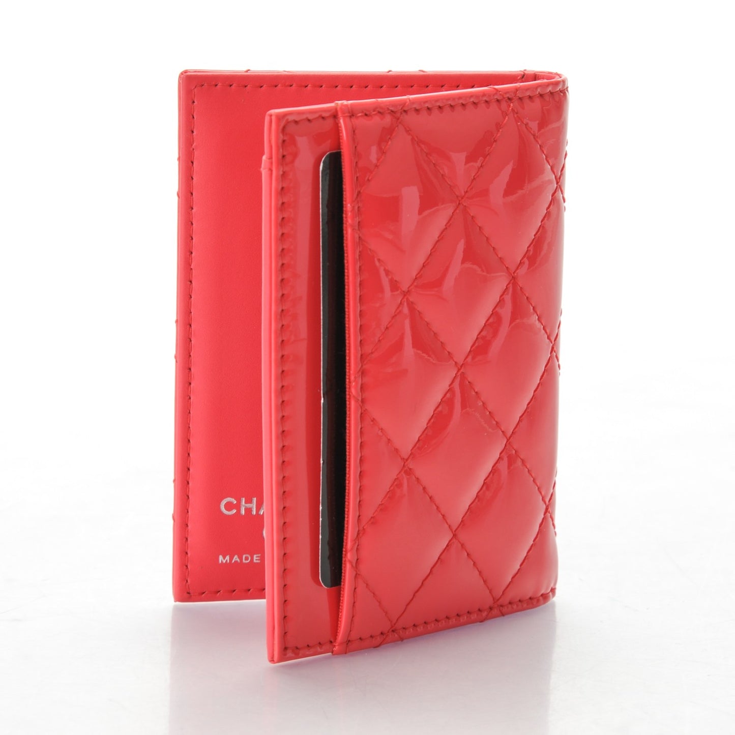 Patent Quilted Card Holder Wallet Pink