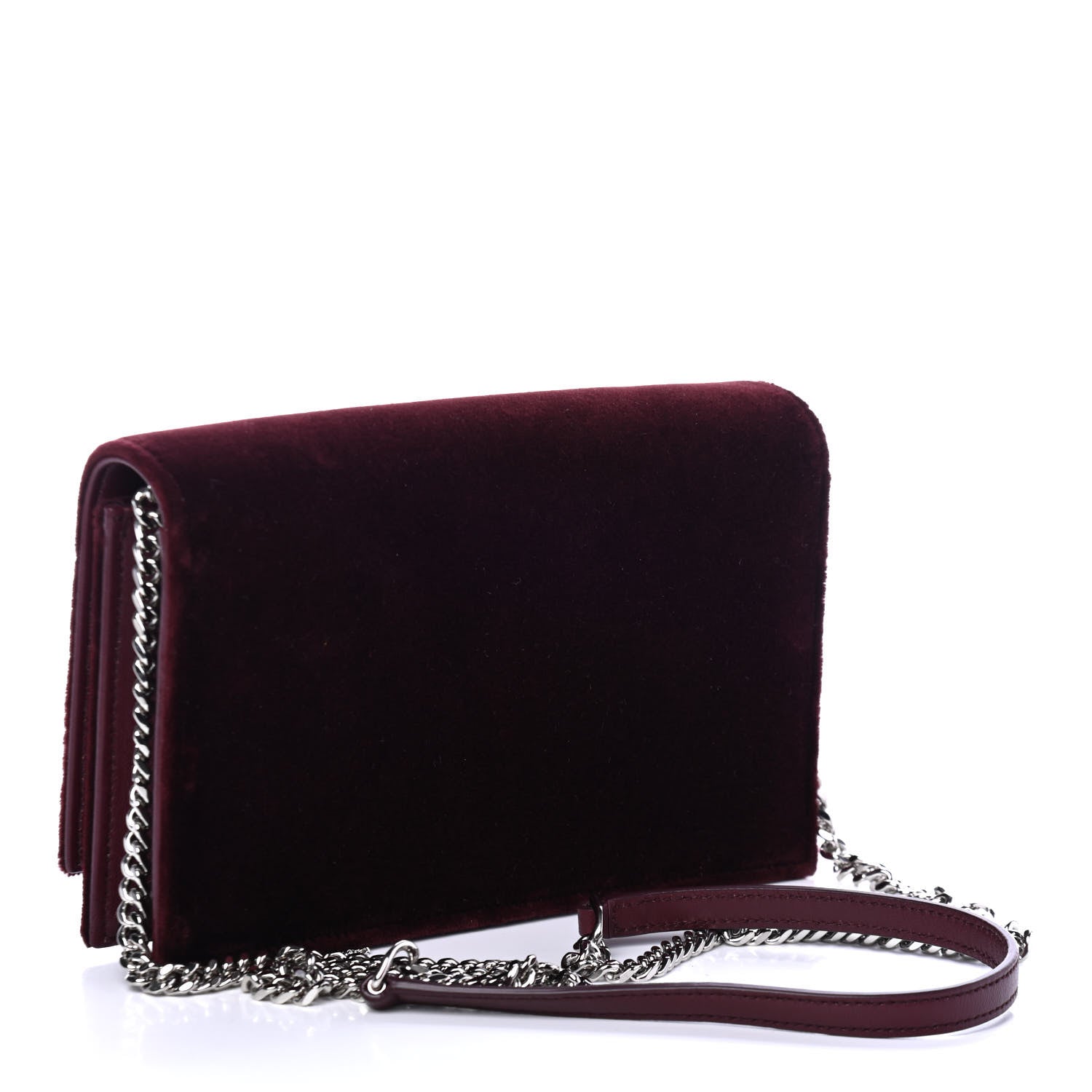 Saint Laurent Velvet Crystal Monogram Kate Tassel Shoulder Bag Burgundy 2 of 4